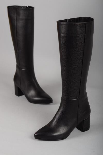 SEÇ KUNDURA SEÇ 404 HAKİKİ DERİ TOPUKLU ÇİZME (6,5 cm) SİYAH