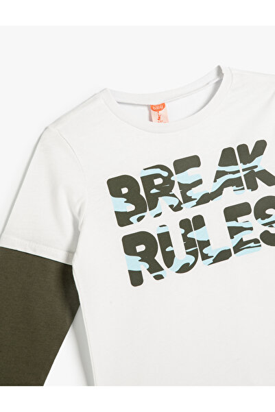 Koton Baumwoll-Langarm-T-Shirt – Slogan-Druck, Rundhalsausschnitt