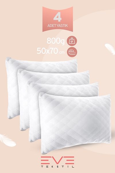 Eve Tekstil 4 Pieces Diamond Quality Quilted Pillow 50*70 Cm 800 gr