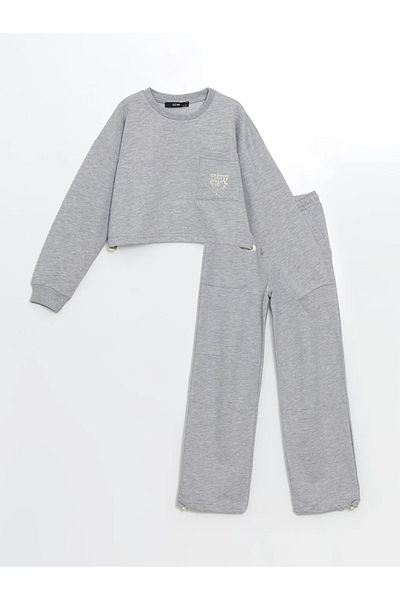 LC Waikiki Lcw Kids Pink Crew Neck Printed Girls Tracksuit Set