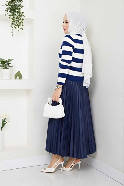 Venessa Жіноча еластична плісирована спідниця Mf з еластичною талією светр кардиган комбінація