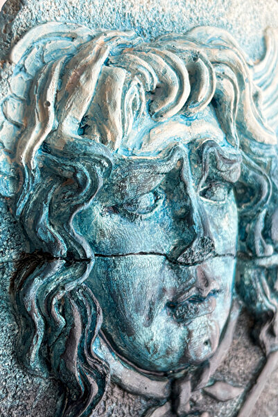 ArkeoArt Design Didyma Medusa Kabartması, Antik Yunan Medusa Heykeli - Mavi - 12 cm