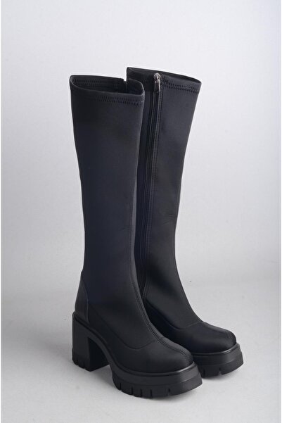 SEÇ KUNDURA Cizme negre de damă - Detaliu elastic, Înălțime toc 9 cm, Platfor...