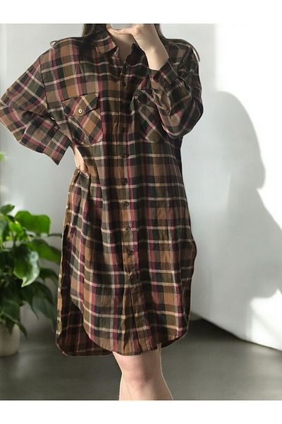 Flow Mi̇sseale Midi Length Lumberjack Shirt Dress