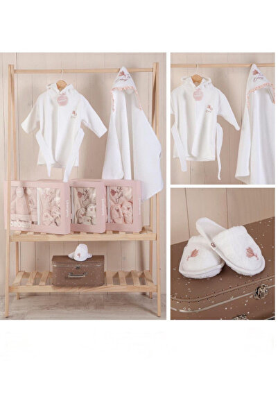 Cherub Baby Tulips Floral Embroidered Organic Newborn Baby Girl Towel Bathrobe Set Organic - Baby Birth Gift