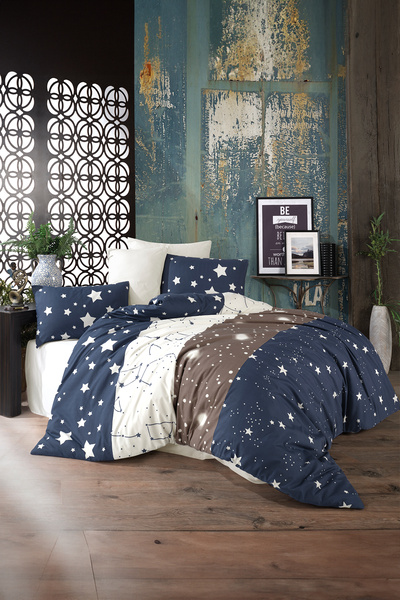 GARDEN ROOM Çift Kişilik Lastikli Çarşaflı Genç Yıldızlı Gökyüzü Nevresim Takımı