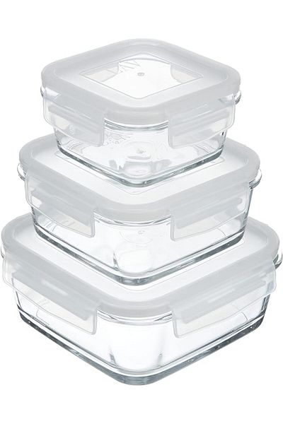 LAV Feyzade Set of 3 Glass Storage Containers with Lock - Fresco Square (1150Cc-720Cc-375Cc)