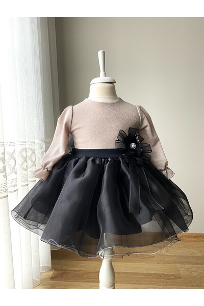BerrinceTasarım Silvery Pearl Buckle Fancy Long Sleeve Children's Evening Dress