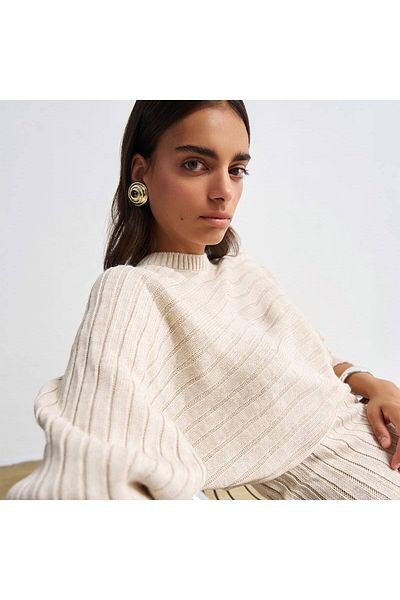 FASHION COCKTAIL Χειμερινό κοστούμι και πουλόβερ με ραβδώσεις - Κάτω από το γόνατο, φαρδύ μανίκι, μάλλινο, χοντρό σετ