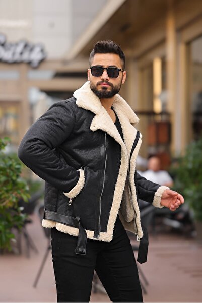 MODAEMAS Pánský kabát s kožešinovou podšívkou a dvouřadým zapínáním