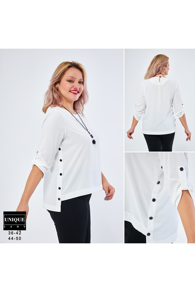 UNIQUE LADY Stylish Large Size Blouse with Snap Detailed Necklace