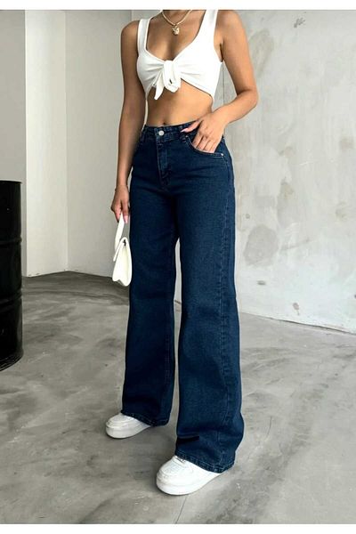 Ramrod Camelia 90S Blue Lycra - volné Palazzo Jeans s vysokým pasem