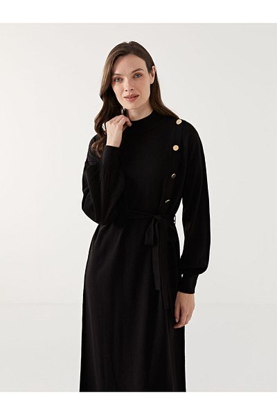 LC Waikiki Lcw Modest Black Stand Collar Women's Knitwear Dress