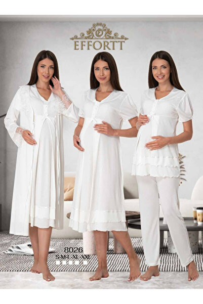 Effortt Venera Effort Maternity Sleepwear Set - Elegant Lace Detail, 4-Piece Nightgown Set