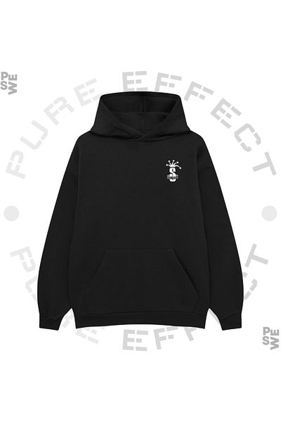 PURE EFFECT Черен оувърсайз суитшърт - УНИСЕКС, Суитшърт с щампа на буквата S и клоун