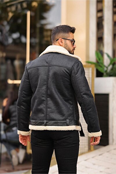 MODAEMAS Pánský kabát s kožešinovou podšívkou a dvouřadým zapínáním