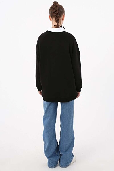 ALLDAY Siyah-3 İplik Oversize Basic Sweatshirt