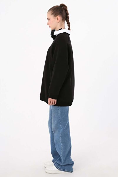ALLDAY Siyah-3 İplik Oversize Basic Sweatshirt