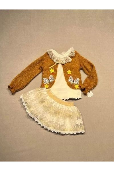 DEFNADA Long Sleeve Sweat with Mustard Colored Brode Skirt for 1-2-3 Years Old Girl Set of 3
