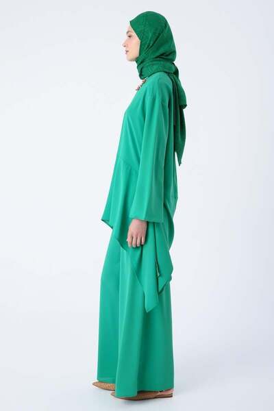 ALLDAY Σετ παντελόνι με πράσινο-ασύμμετρο κομμένο τουνίκ και φαρδύ πόδι