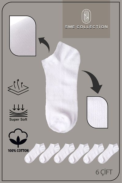 SME COLLECTİON Men's Cotton White Socks Pack of 6 Non-Tight Socks / Non-Tight / 1St. Class Quality