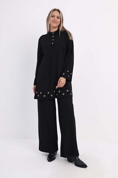 ALLDAY Black-Eyelet Lycra Trousers Suit