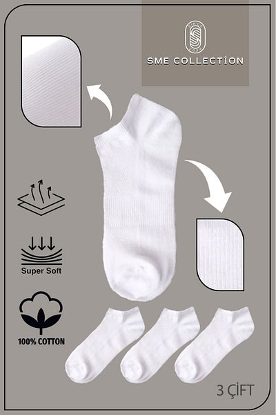 SME COLLECTİON Women's Cotton White Socks 3-Piece Pack Non-Tight Socks / Non-Tight / 1St. Class Quality