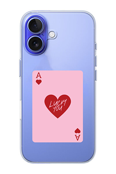 moonset Iphone 16 Uyumlu Lucky You Kart Tasarımlı Baskılı Şeffaf Telefon Kılıfı