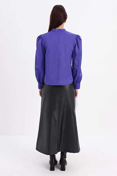 ALLDAY Purple-Cotton Collar Drawstring Blouse