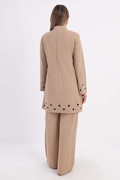ALLDAY Beige-Eyelet Lycra Trousers Suit