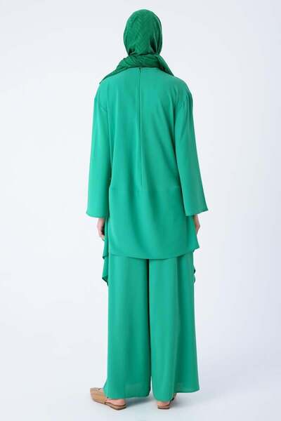 ALLDAY Σετ παντελόνι με πράσινο-ασύμμετρο κομμένο τουνίκ και φαρδύ πόδι