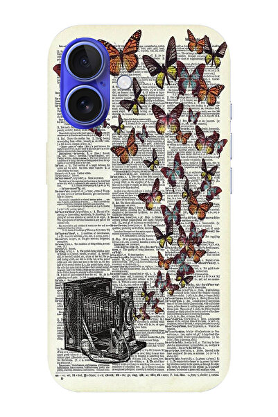 moonset Iphone 16 Uyumlu Vintage Kelebek Tasarımlı Baskılı Şeffaf Telefon Kılıfı