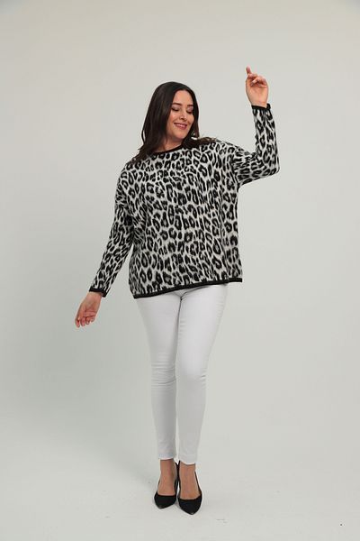 Moda Amore Leopard Print Large Size Women's Knitwear Sweater - 003