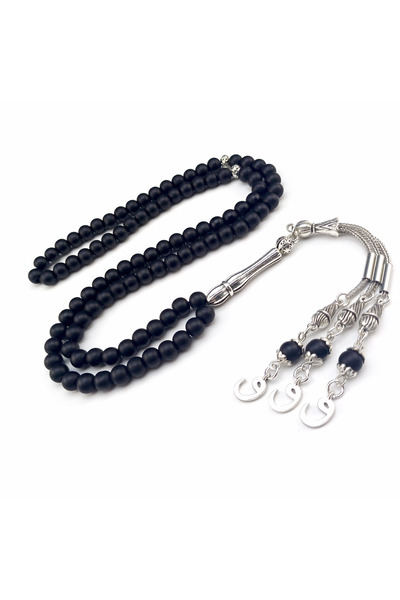 Selderesi 6mm MAT Oniks Doğaltaş 99luk Namaz Tesbihi Dua Zikir Tesbihi 99 Lu