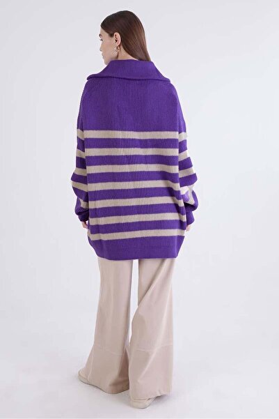 ALLDAY Pulover din tricot cu fermoar cu gât mov-piatră