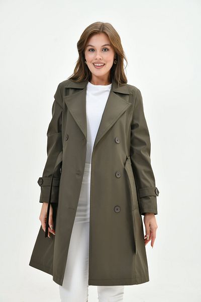 Butik Trenci pentru damă, mărime mare, cu brâu, cu nasturi, cu buzunare duble
