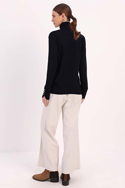 ALLDAY Navy Blue-Sleeves Buttoned Sweater