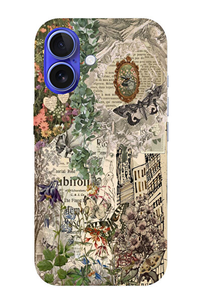 moonset Iphone 16 Uyumlu Çiçek Kolaj Tasarımlı Baskılı Şeffaf Telefon Kılıfı