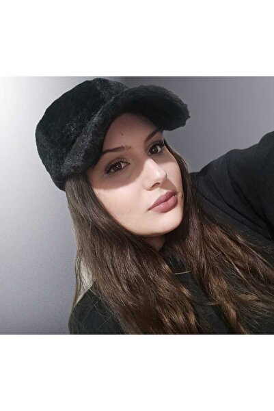 Suem șapcă de iarnă din pluș moale, pălărie pentru femei, neagră