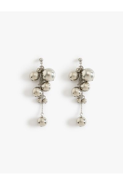 Koton Steel Blended Dangle Earrings with Bead and Chain Detail