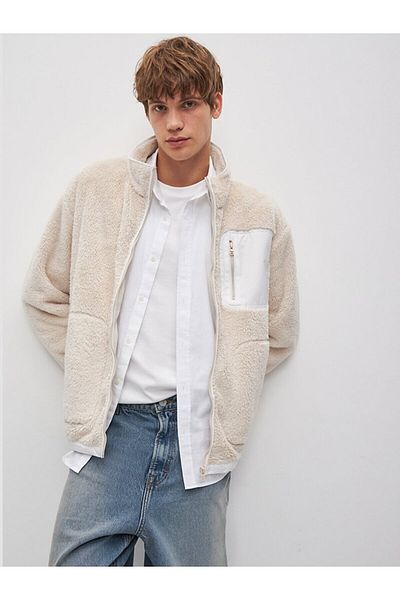 Ltb Stand Collar Plain White Jacket