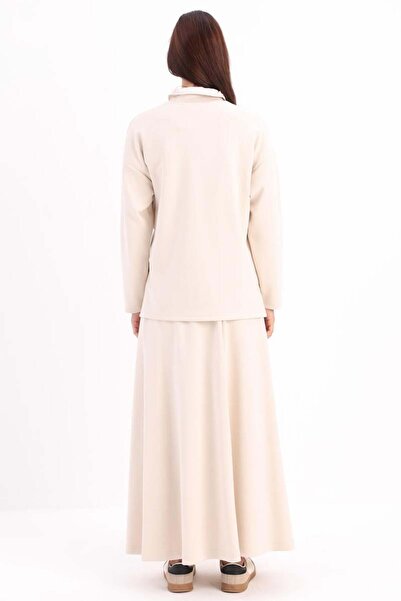 ALLDAY Light Beige-Waisted Gathered Knitted Skirt Set