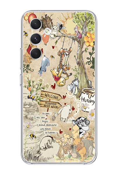 moonset Samsung Galaxy S24 FE Uyumlu Winnie The Pooh Kolaj Tasarımlı Baskılı Şeffaf Telefon Kılıfı