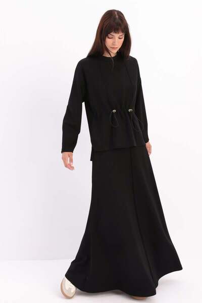 ALLDAY Black-Waisted Gathered Knitted Skirt Suit