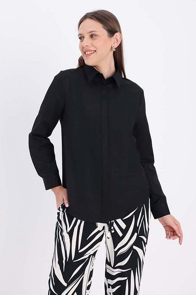 ALLDAY Black-Cotton Hidden Placket Shirt
