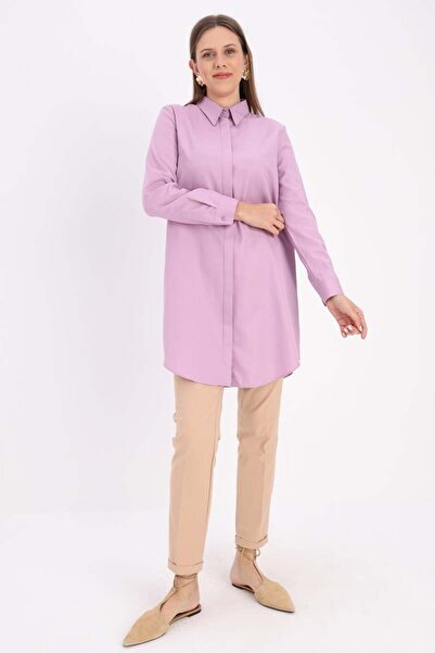 ALLDAY Туніка-сорочка бузкового кольору з прихованими ґудзиками