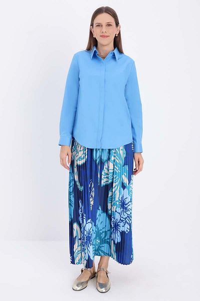 ALLDAY Turquoise-Cotton Hidden Placket Shirt