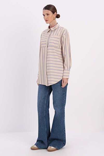 ALLDAY Mink-Navy-Streifes Mixed Garnish Shirt Tunic