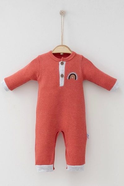 belle vista Waffle Rainbow Embroidered Baby Boy Rompers Red