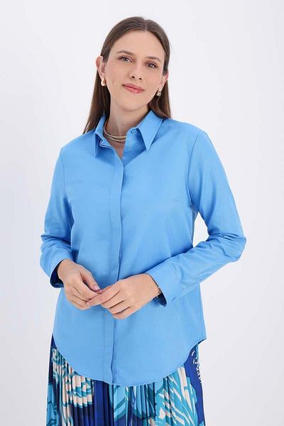 ALLDAY Turquoise-Cotton Hidden Placket Shirt